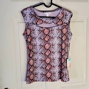 NWT- J for Justify, animal print, Sleeveless Top with cut out on chest, L